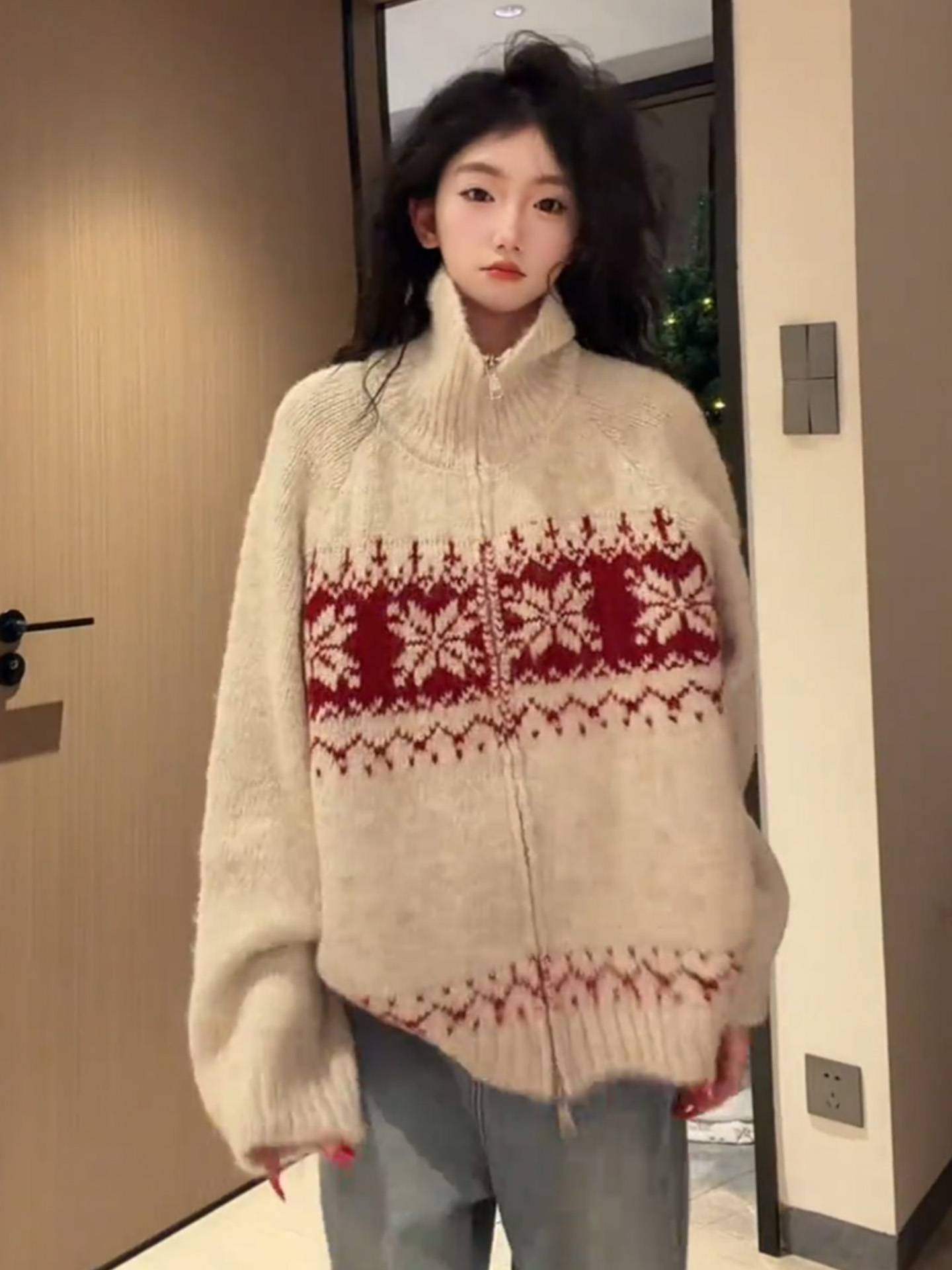 大码胖mm韩系不撞款休闲气质毛衣外套女装秋冬季新款减龄针织上衣