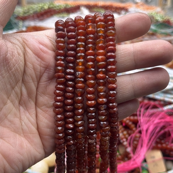 玛瑙/玉髓珠宝半成品未镶嵌一条6mm左右玛瑙刻面算盘珠