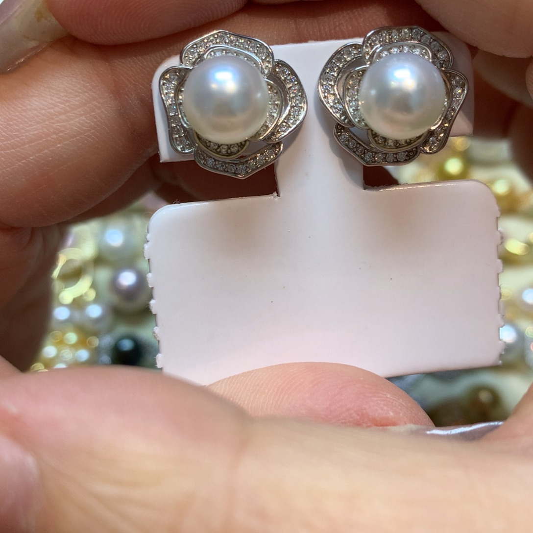 海水珍珠耳饰银S925镶嵌