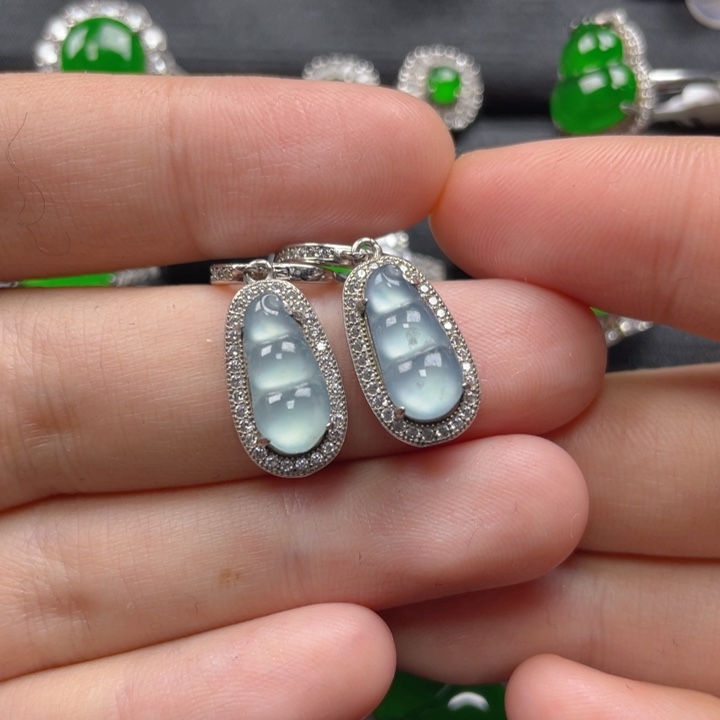 翡翠耳饰银S925镶嵌耳环
