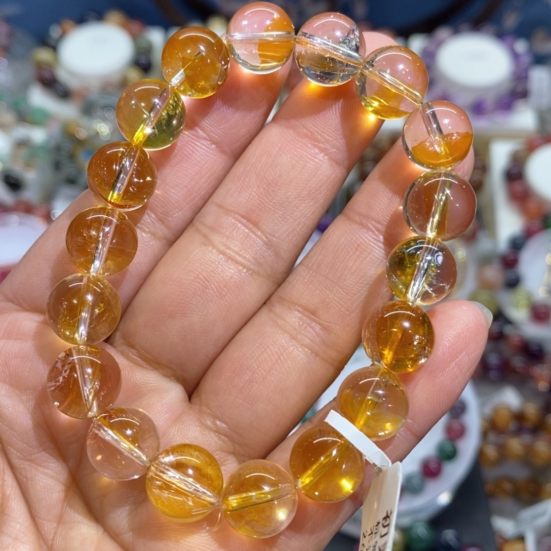 水晶手串未镶嵌黄色锦鲤胶花