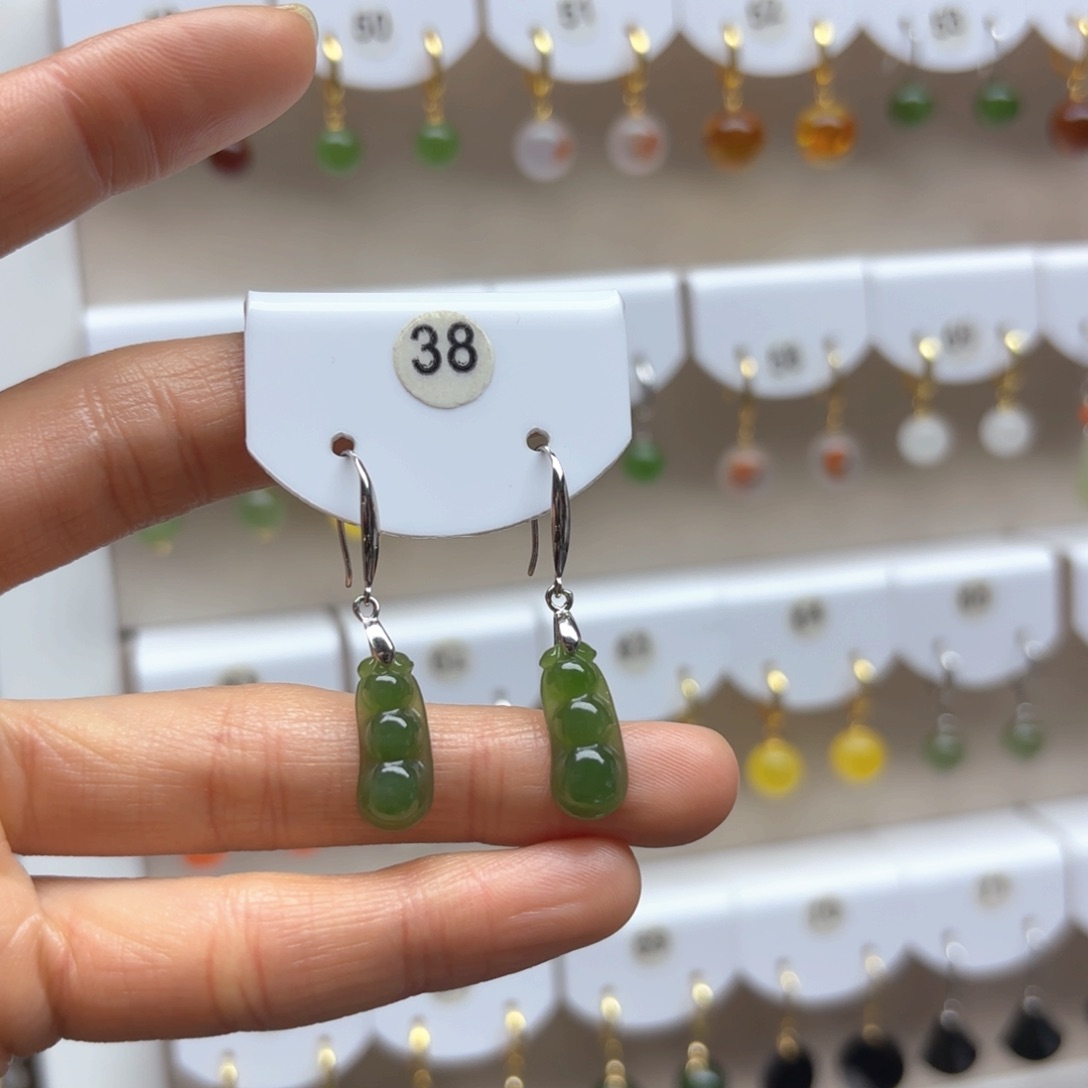 和田玉耳饰银S925镶嵌2