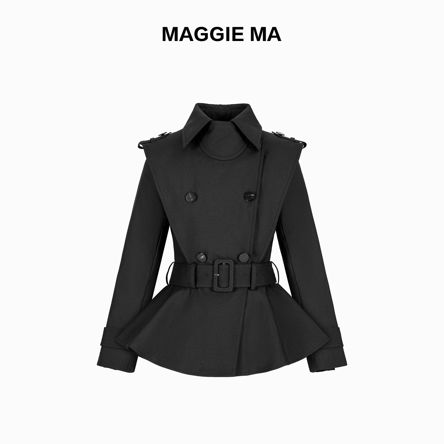 MAGGIE MA马婧设计师款黑色腰带收腰羽绒服外套436C
