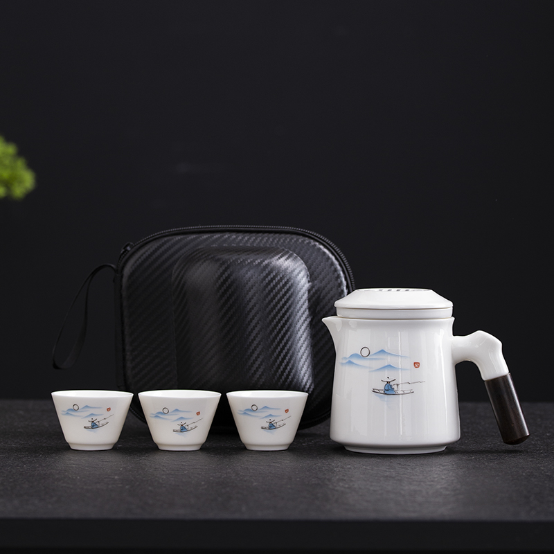 晟翔陶瓷茶具套装羊脂玉瓷旅行茶具快客杯悠闲垂钓