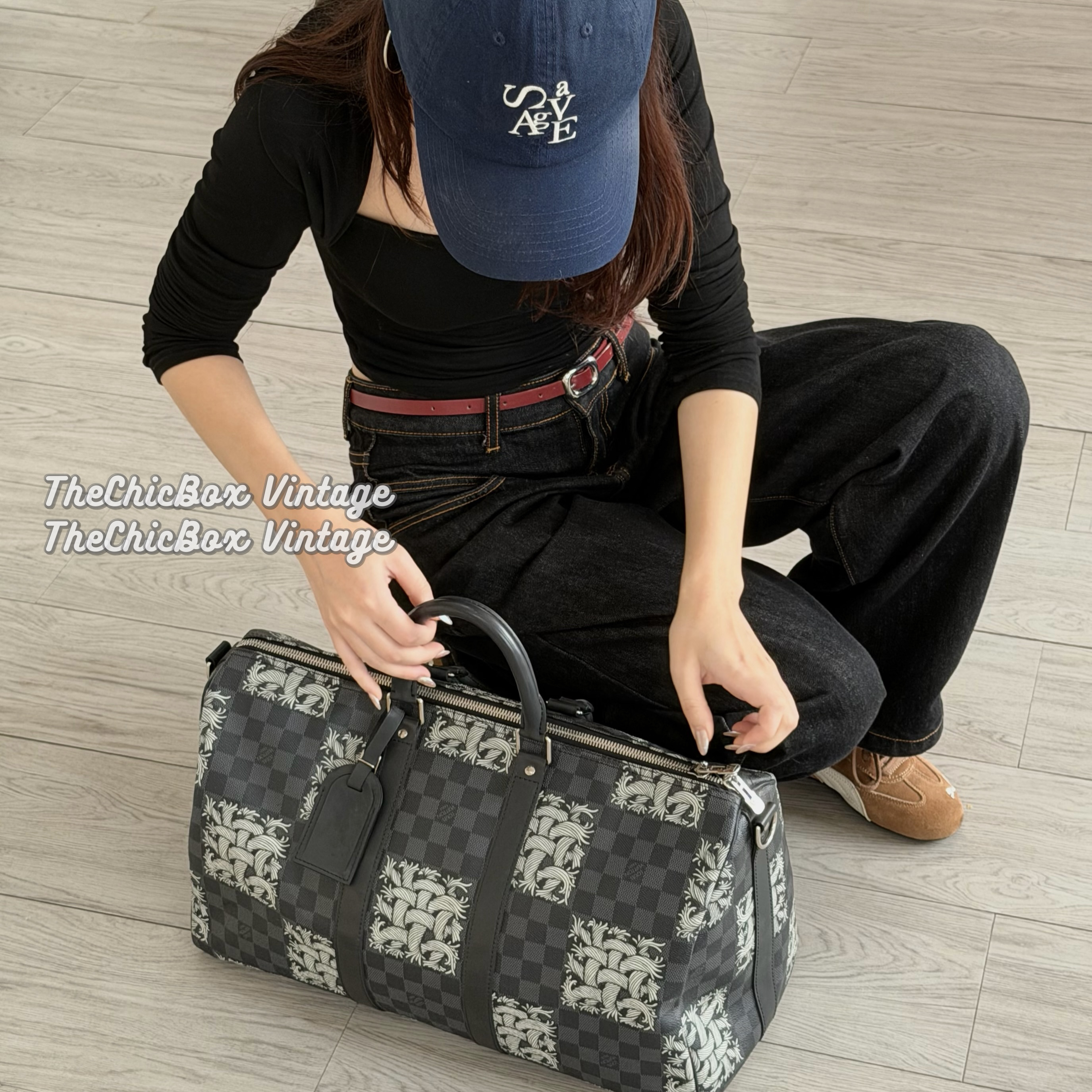 95新 LouisVuitton/路易威登 只盒/LVxNemeth藤蔓Keepall45斜挎包