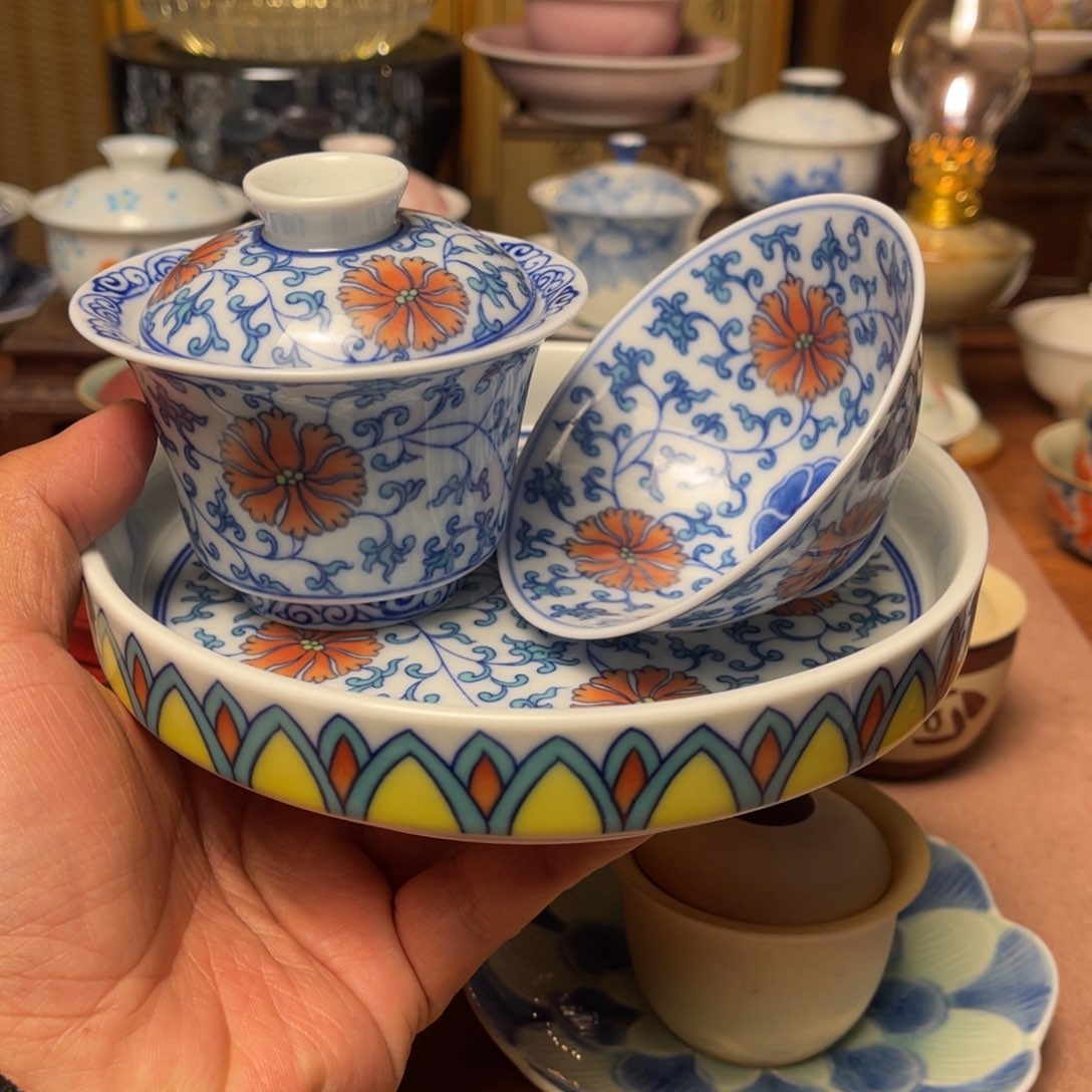 宇****盖素铭品瓷釉下彩茶具