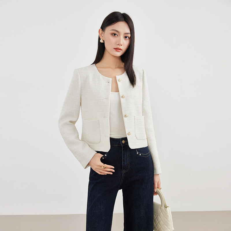 爱客长袖短款纽扣女装短外套平肩袖女针织法式落肩袖RL25334W003