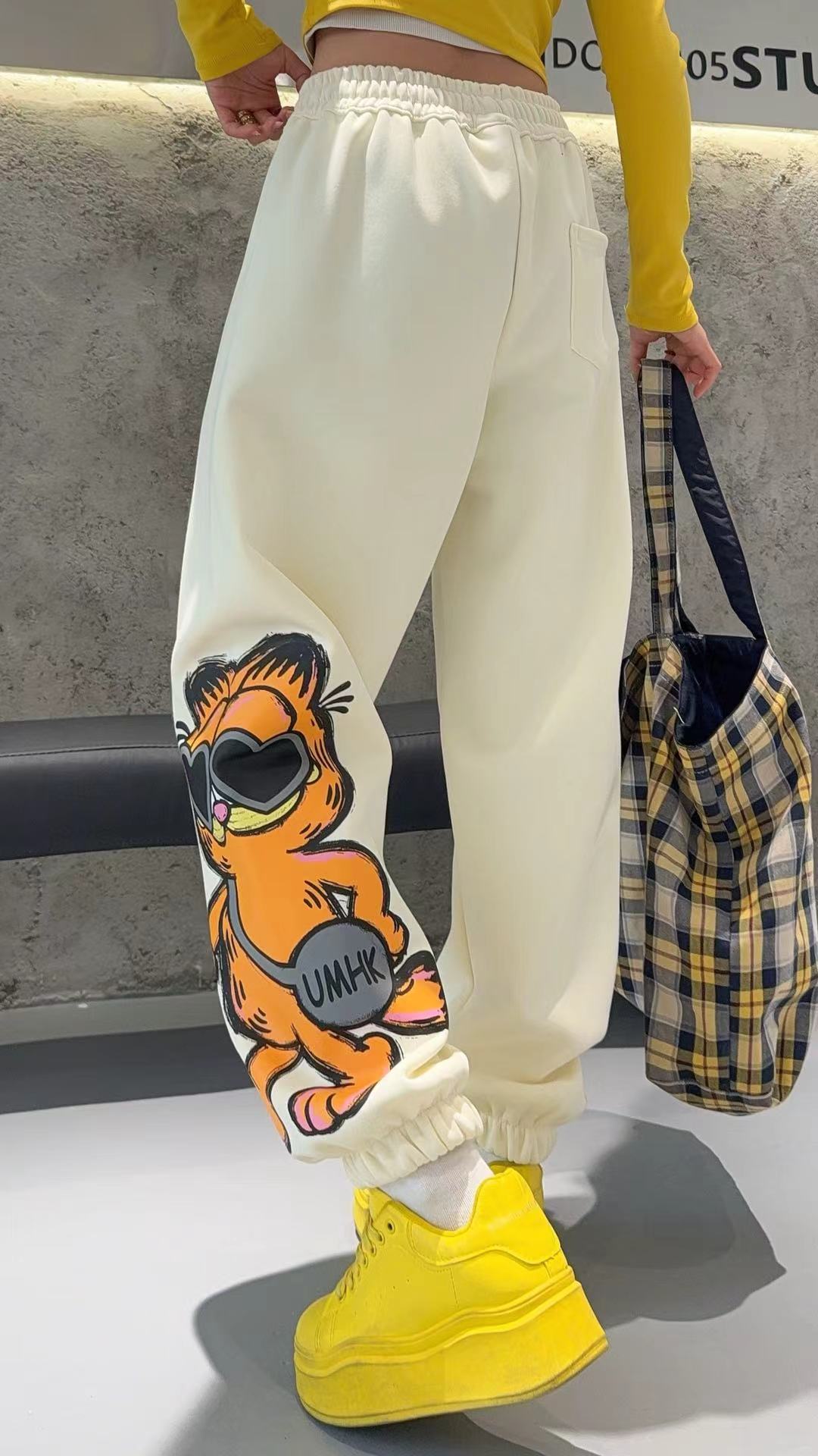 【墨镜加菲猫】加绒加厚款束脚裤宽松兔子印花夏季韩版束腿裤休闲裤