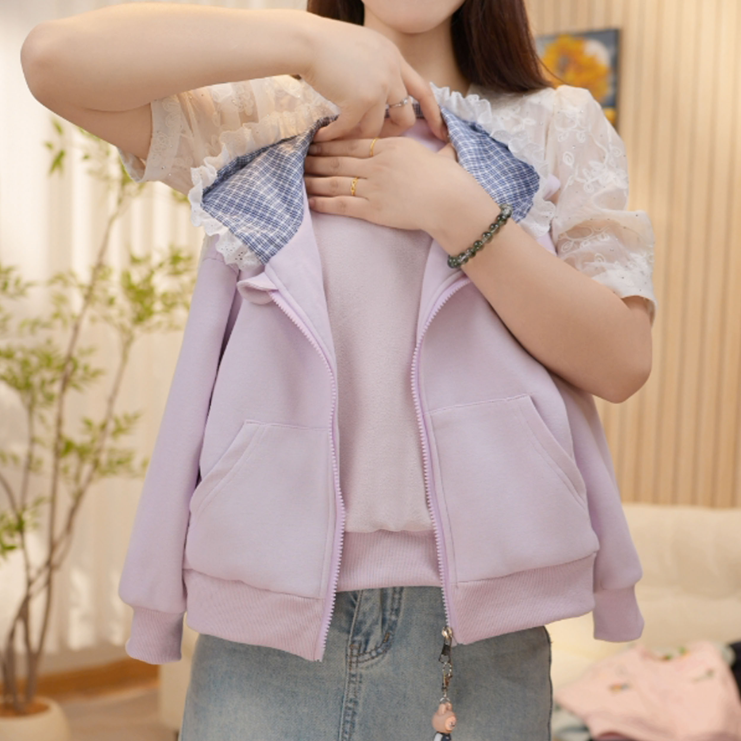 3047女童加绒外套2025春秋新款外套针织上衣卫衣休闲时尚百搭外套