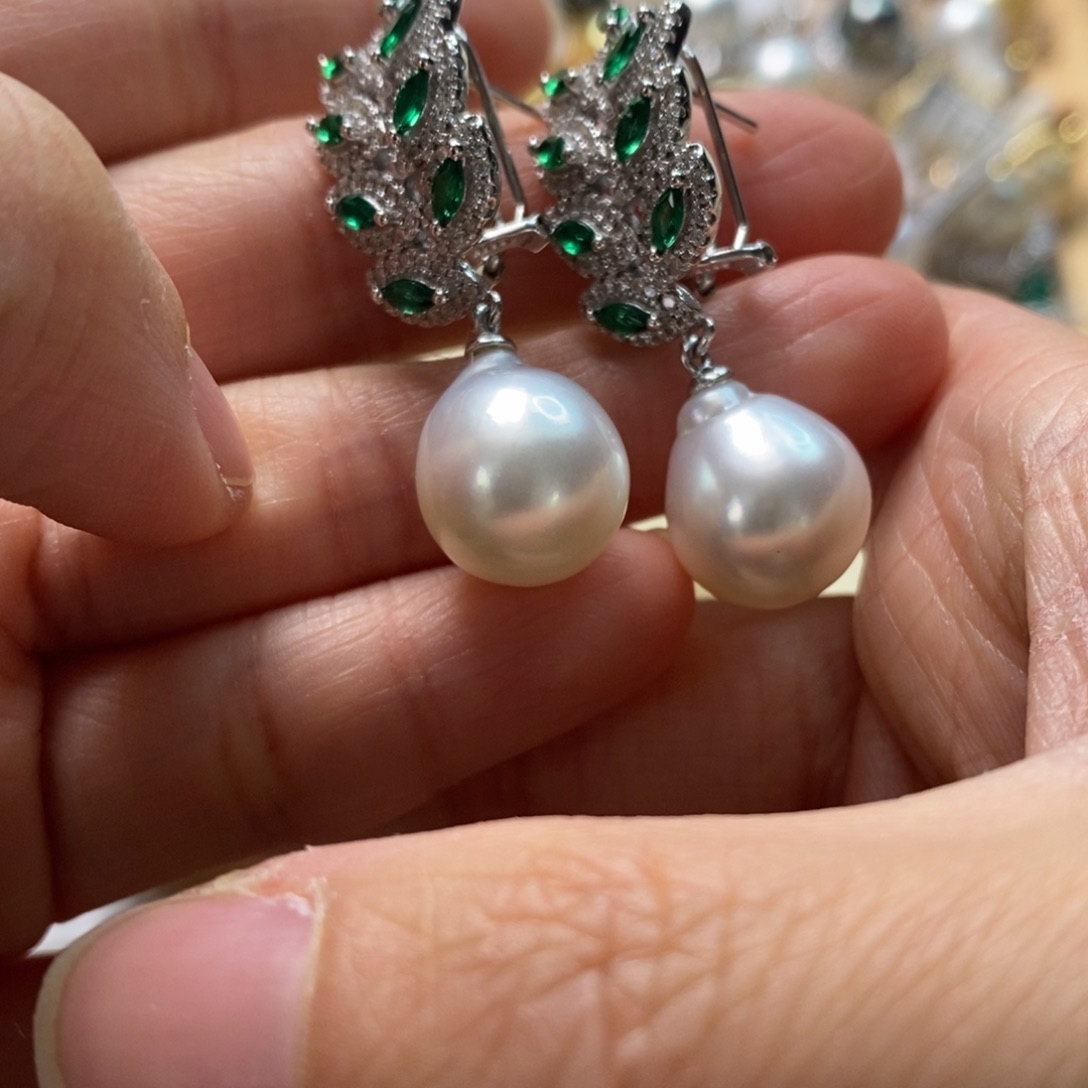海水珍珠耳饰银S925镶嵌