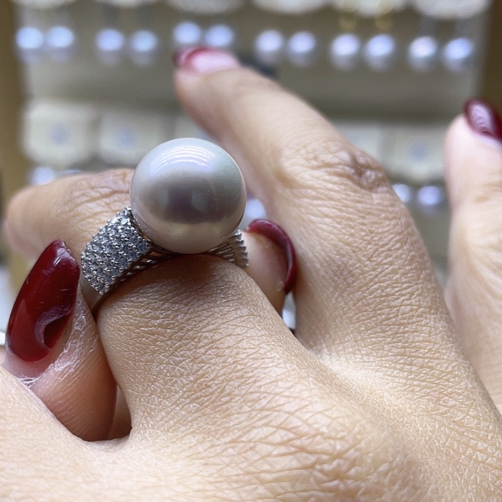淡水珍珠耳饰银S925镶嵌戒指