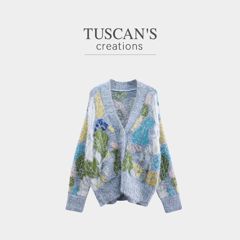 TUSCAN'S CREATIONS小香风新款彩色针织开衫气质女外套时代双鱼