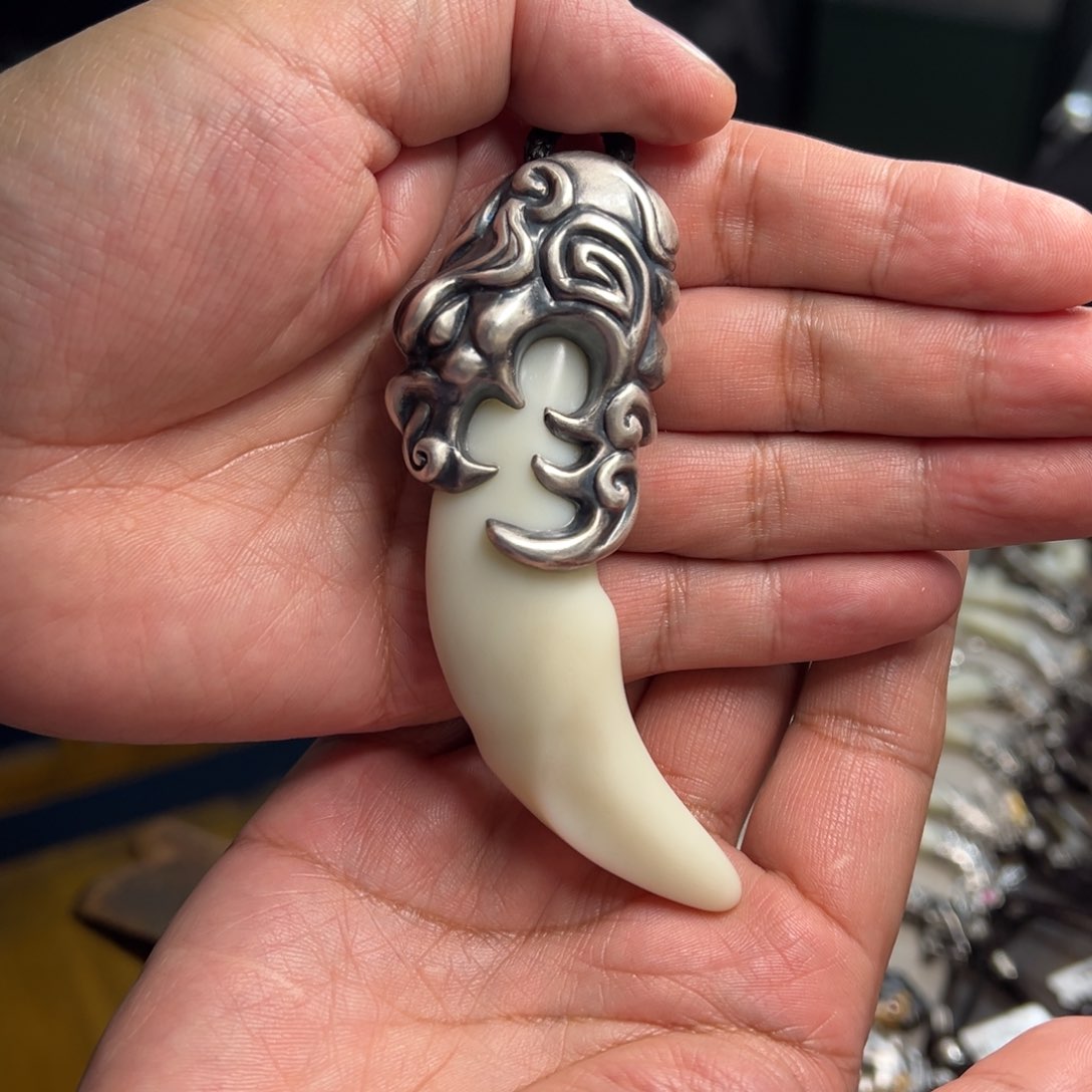 和田玉颈饰银S925镶嵌