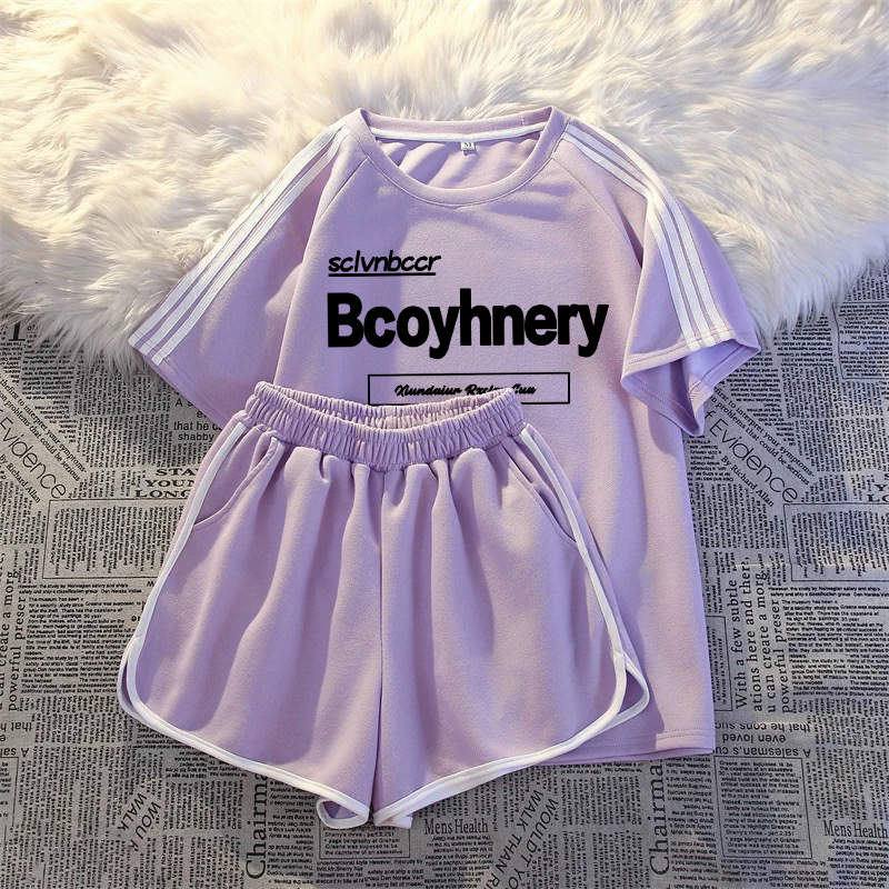 复古时尚运动套装女2025新款夏季宽松三条杠两件套运动服运动装