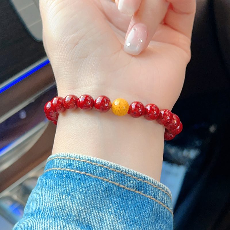 含辰砂工艺品男女转雄黄运珠本命年款晶体砂手串时尚手链