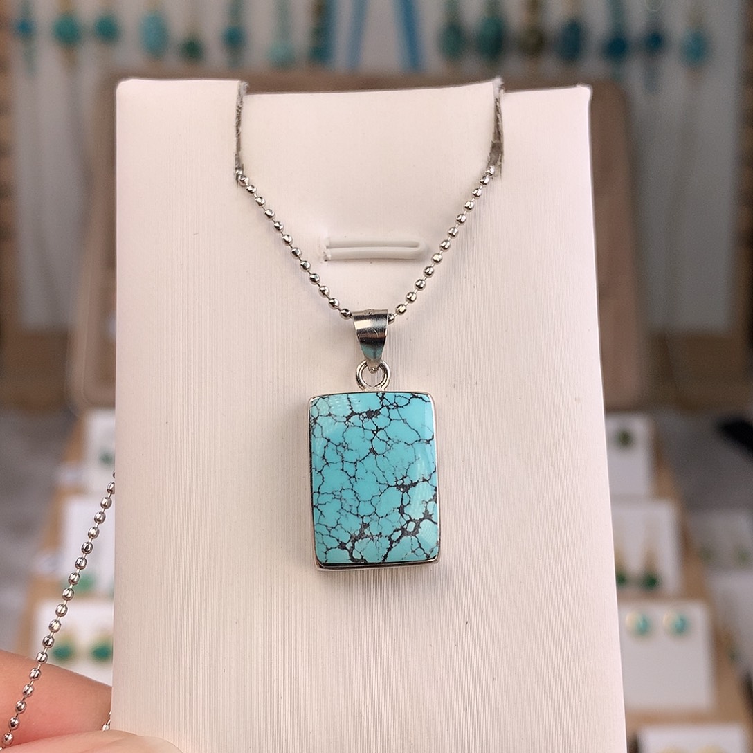 绿松石银S925镶嵌吊坠(不含链)