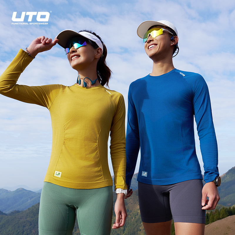UTO/悠途羊毛运动长袖春秋男女款保暖吸汗快干户外跑步打底T恤衫