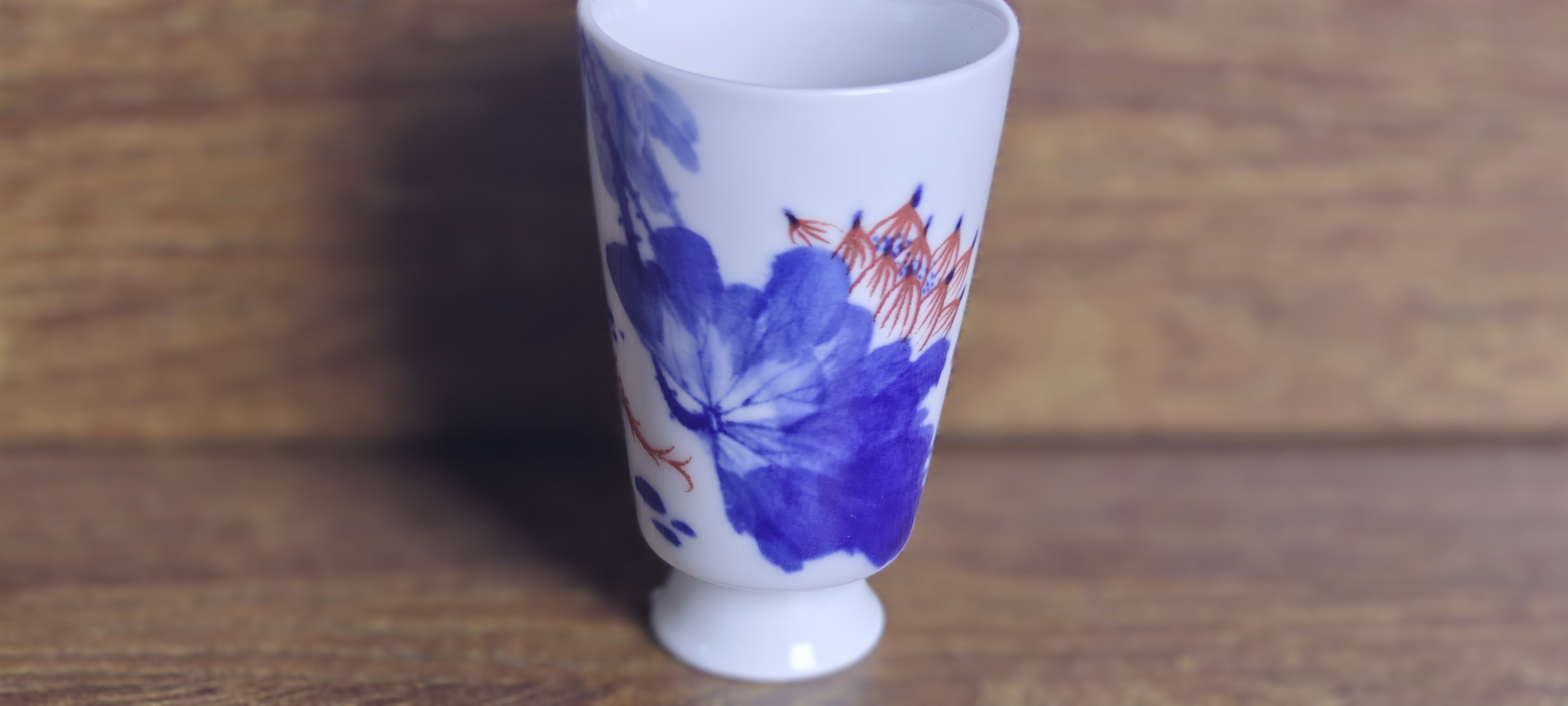 【忠意堂】釉下彩手绘手工荷花鱼茶杯花纹直筒品茗杯陶瓷