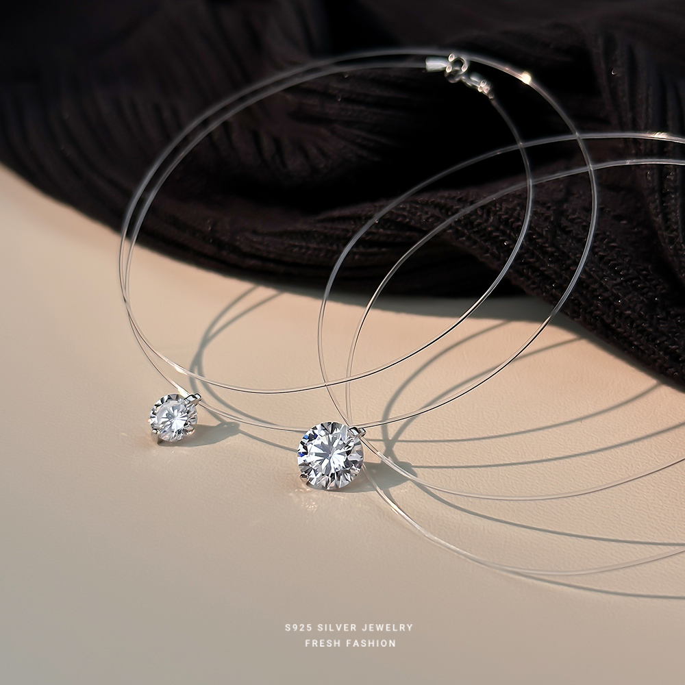 吊坠925银 s925银人鱼之泪项链女闪耀锆石锁骨链轻奢简约百搭吊坠