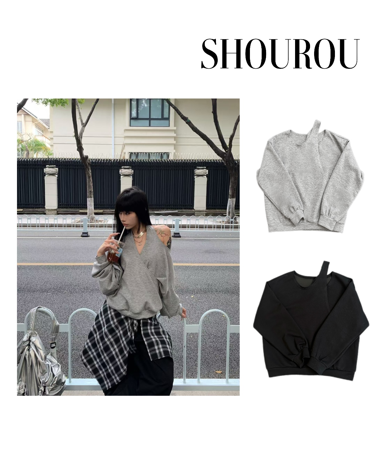 【福利NO退NO换】【24AO瘦小肉】新款春秋卫衣挂脖式露肩设计8187