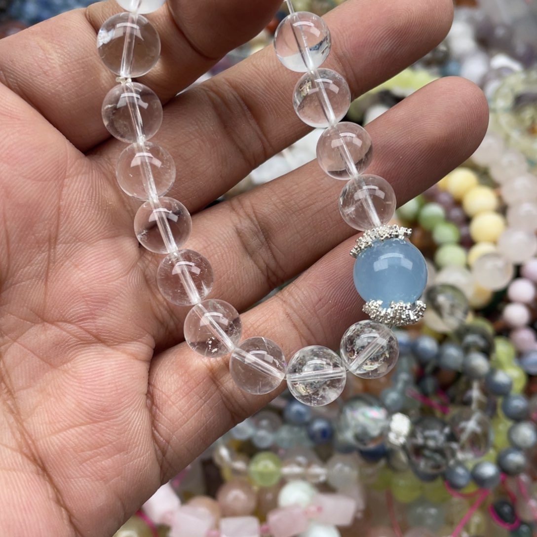 银S925镶嵌手链烟晶