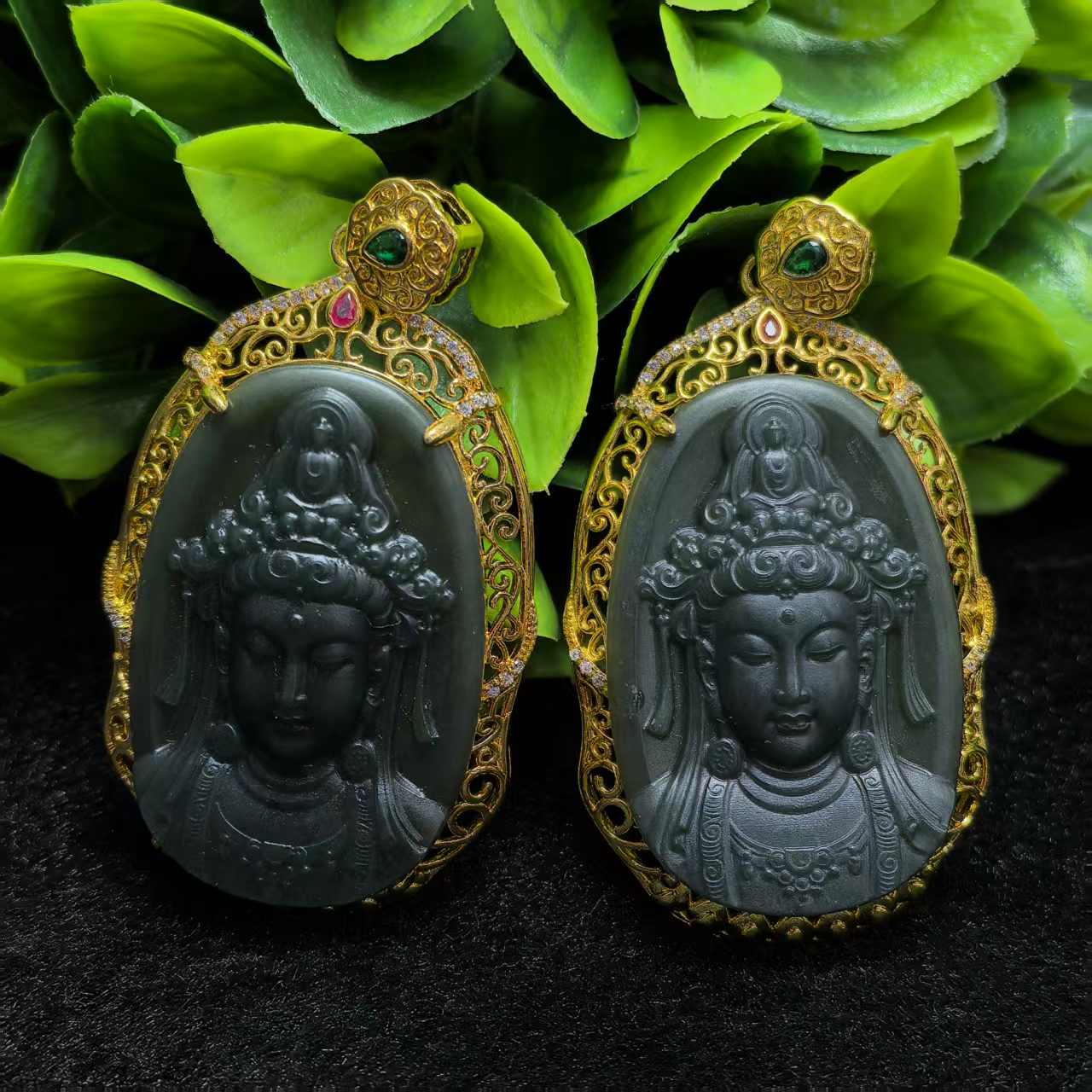 HT4485玄青墨玉和田玉观音吊坠-配链-多样性只发一件