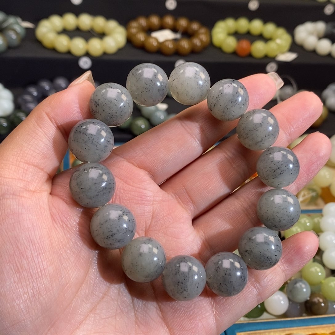 和田玉手链 16MM未镶嵌青花