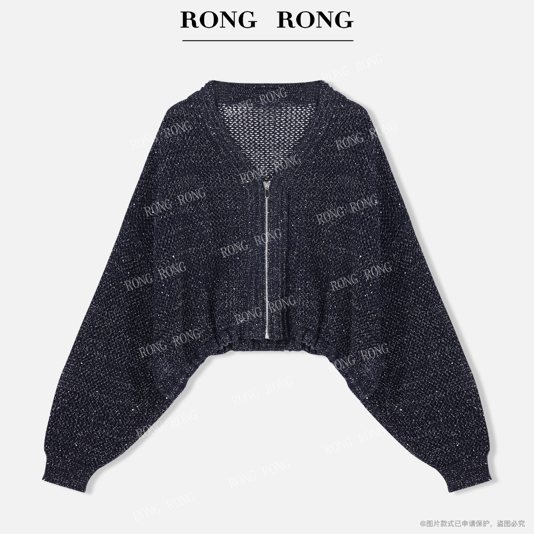 溶溶【璀璨人生】RONGRONG莱赛尔珠片镂空针织短款外套上衣 W012RR