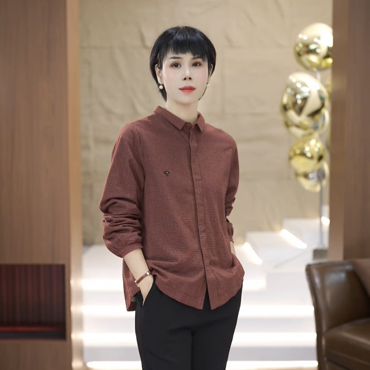 【渲渲推荐】QQ-95658冬季减龄翻领格子衬衣