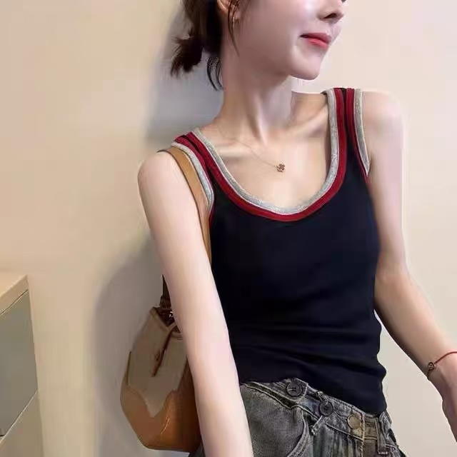 【有运补】带胸垫 早秋新款撞色拼接吊带内搭背心打底衫