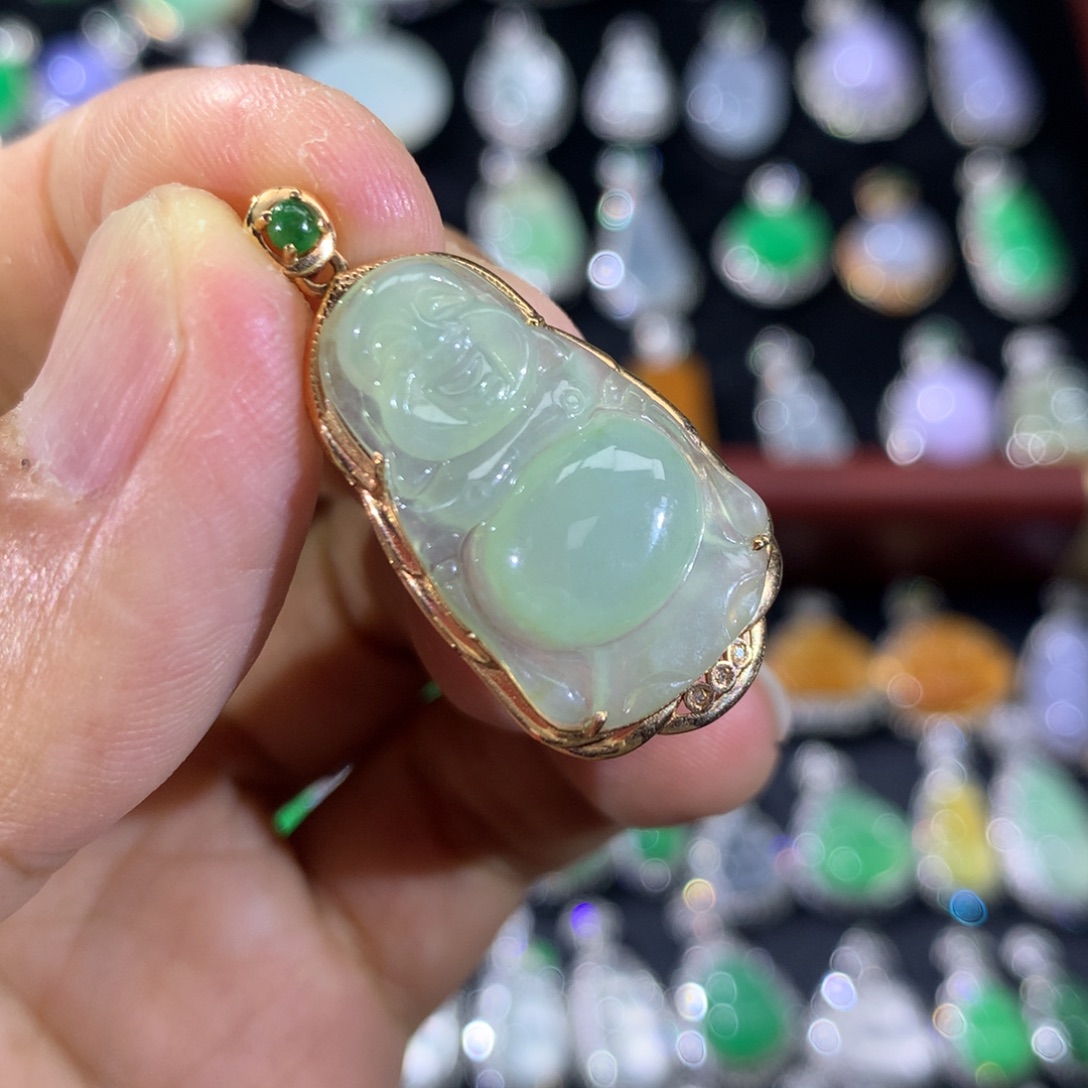 翡翠18K金镶嵌吊坠(不含链)