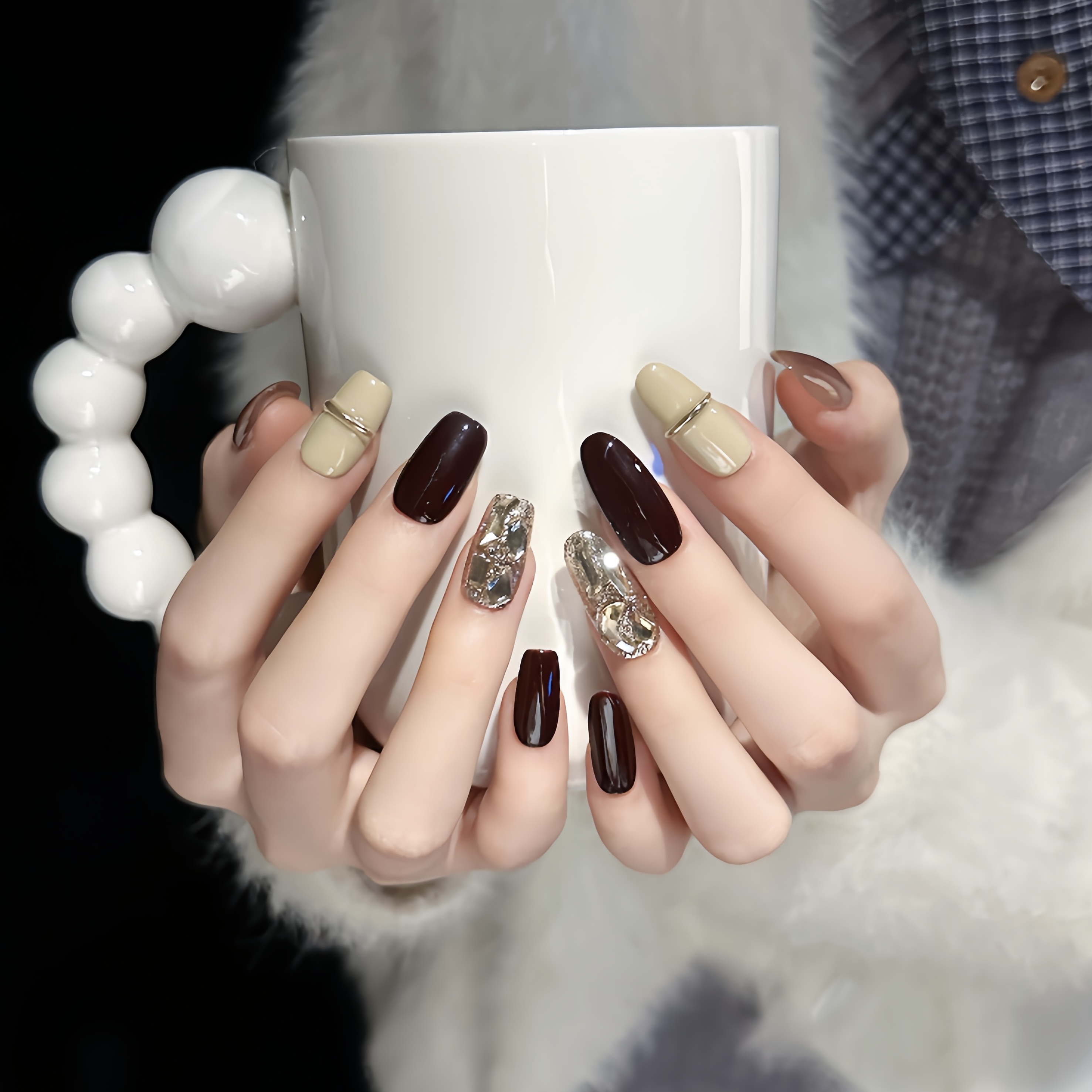 暖棕鎏金-Naier 奈儿轻奢高定美甲10片装