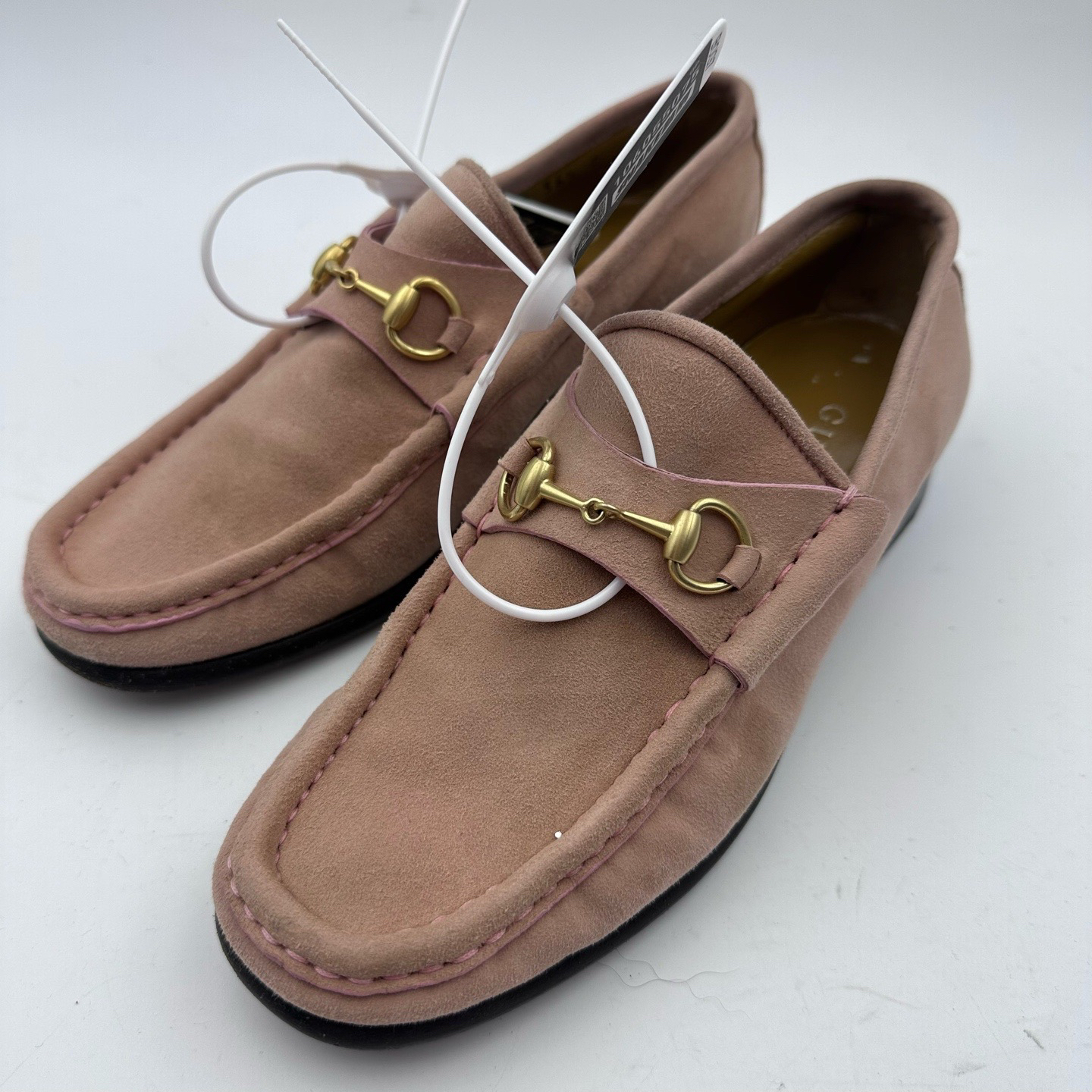 90新 GUCCI/古驰 36.5码/gucci古驰粉麂皮乐福鞋/无盒/9新