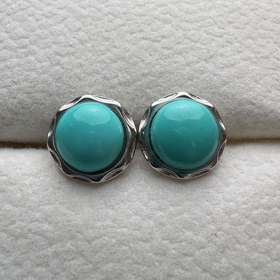 绿松石耳钉银S925镶嵌
