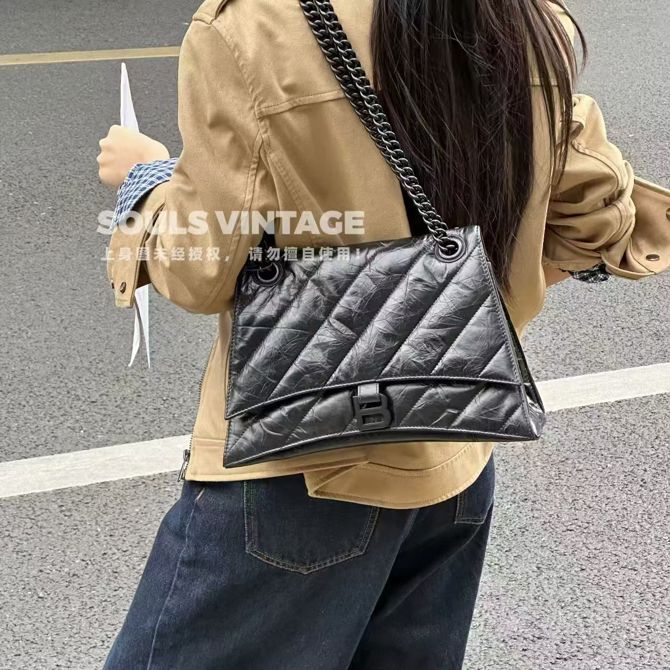 95新 Balenciaga/巴黎世家 油蜡褶皱牛皮 crush中号/682293544