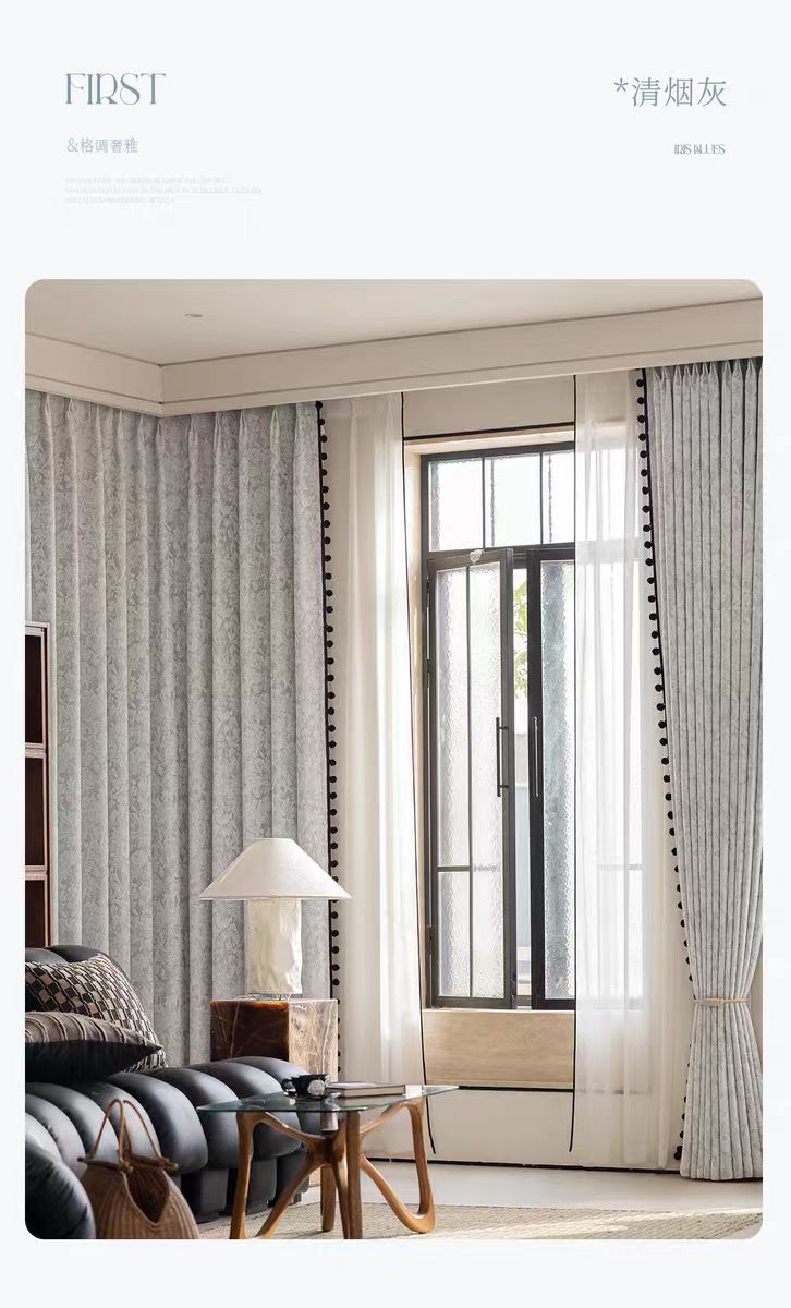 TD灰色加厚雪尼尔唐顿庄园法式复古窗帘客厅卧室遮光窗帘定制