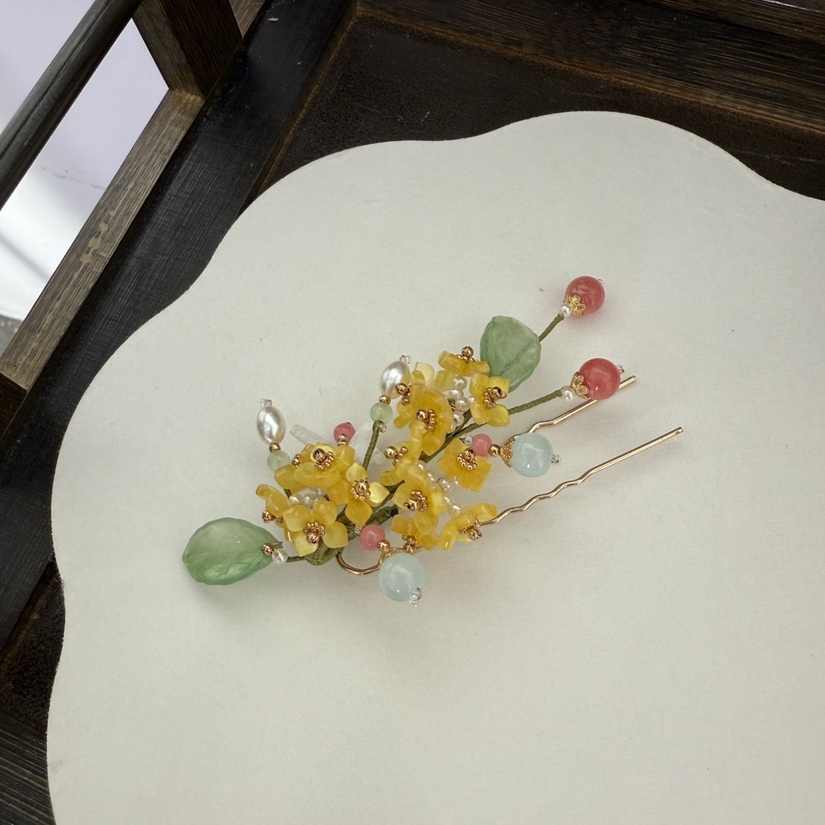  古风汉服配饰蝴蝶桂花发钗精美点缀唐风明制汉服