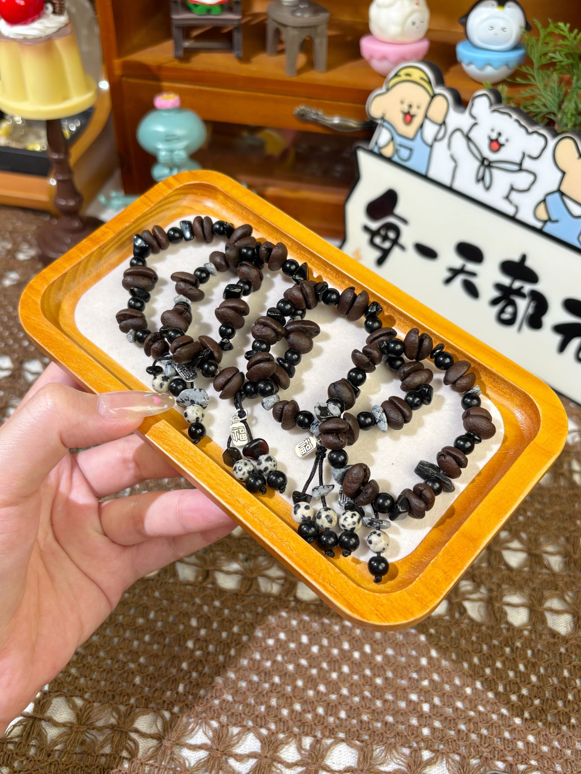 非金属木质手链 非金属木制手链天然咖啡豆小众手串