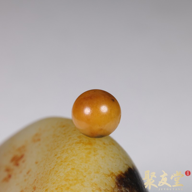 聚友堂王伟玉雕11.2mm新疆和田玉籽料黄沁圆珠三通单珠配饰211