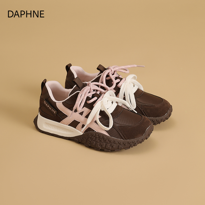 Daphne/达芙妮2025秋季新款女鞋时尚百搭系带复古拼色休闲德训鞋