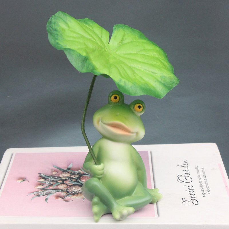 达人可爱撑伞青蛙树脂摆件