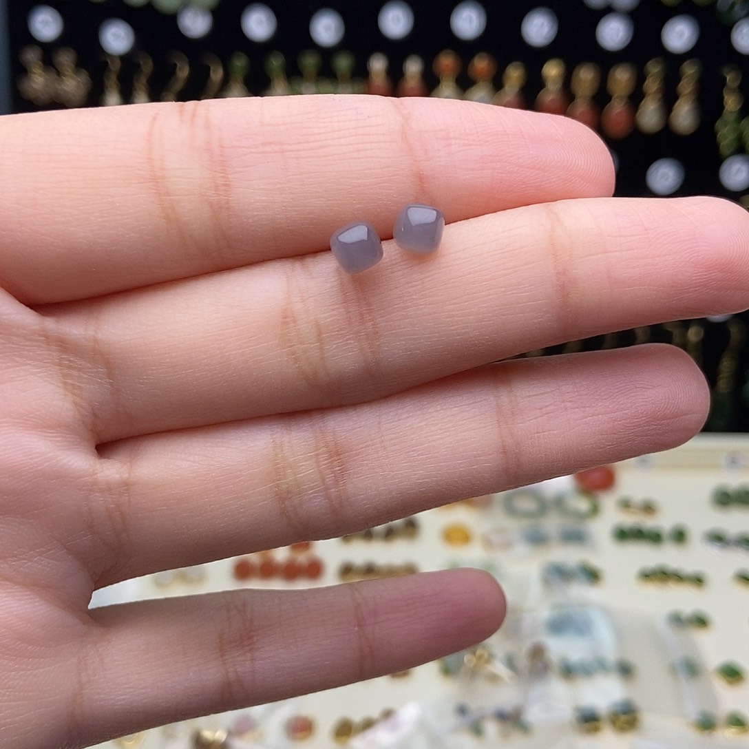 和田玉（白玉）银S925镀金镶嵌耳饰