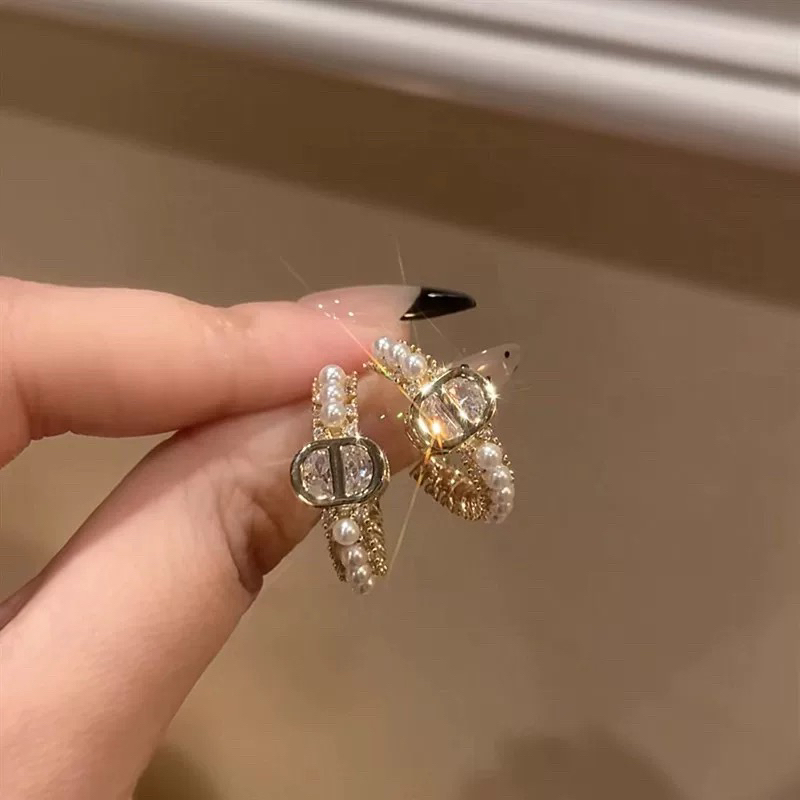 铜合金仿水晶耳饰 复古猪鼻子珠珠款耳扣轻奢高级感耳夹