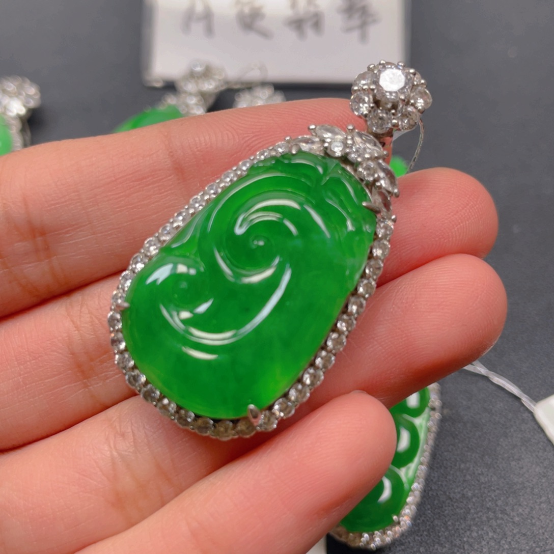 翡翠银S925镶嵌吊坠(不含链)