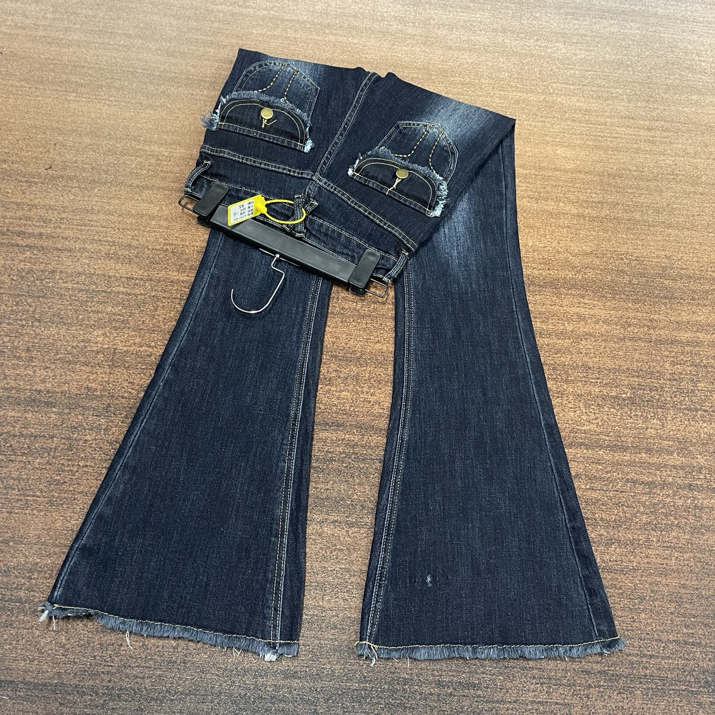 #B9-6797 深蓝色小众辣妹中腰兜盖口袋丰胯女神裤 高弹（不换退）