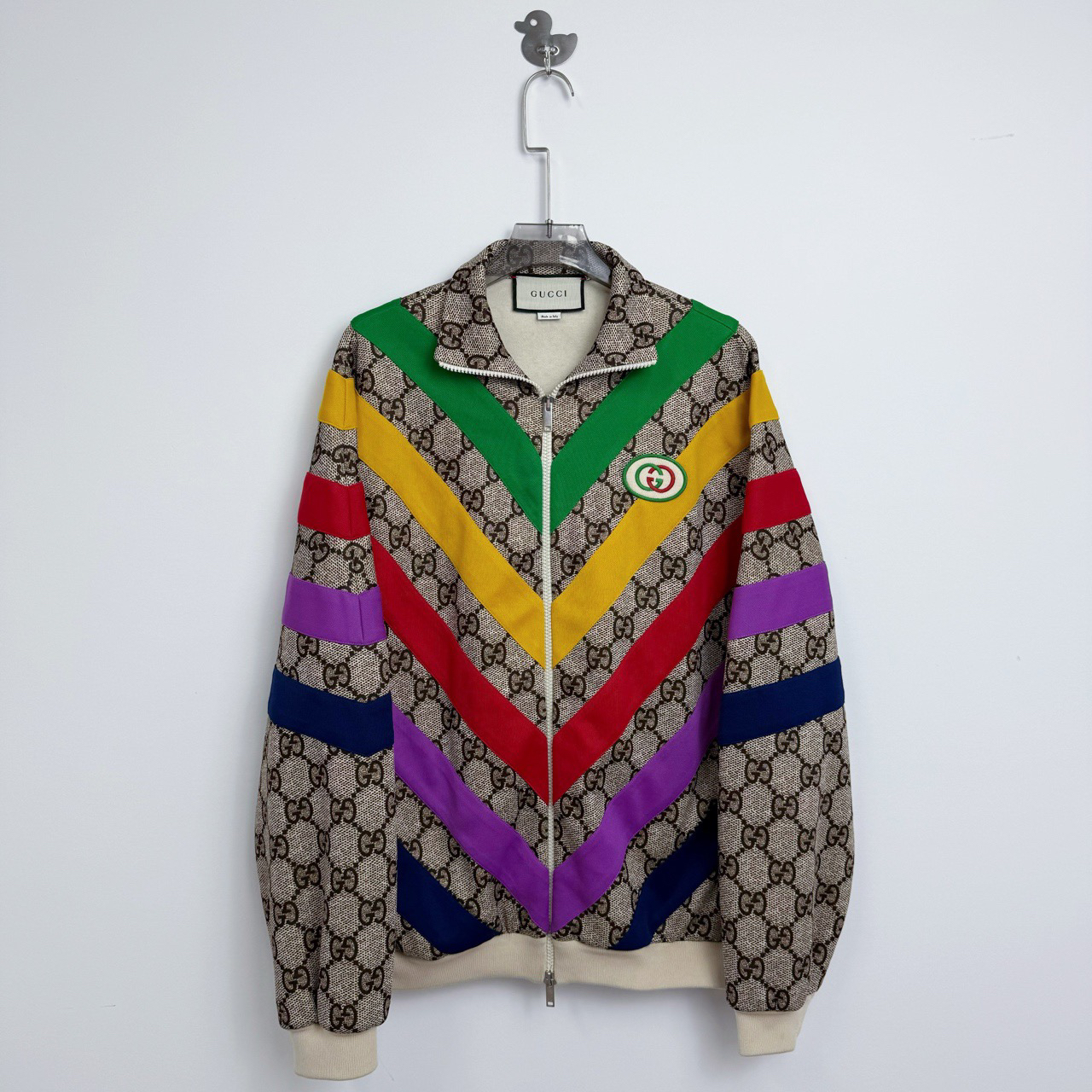 全新未使用 GUCCI/古驰 彩条纹徽标 logo 满印冲锋衣XS码