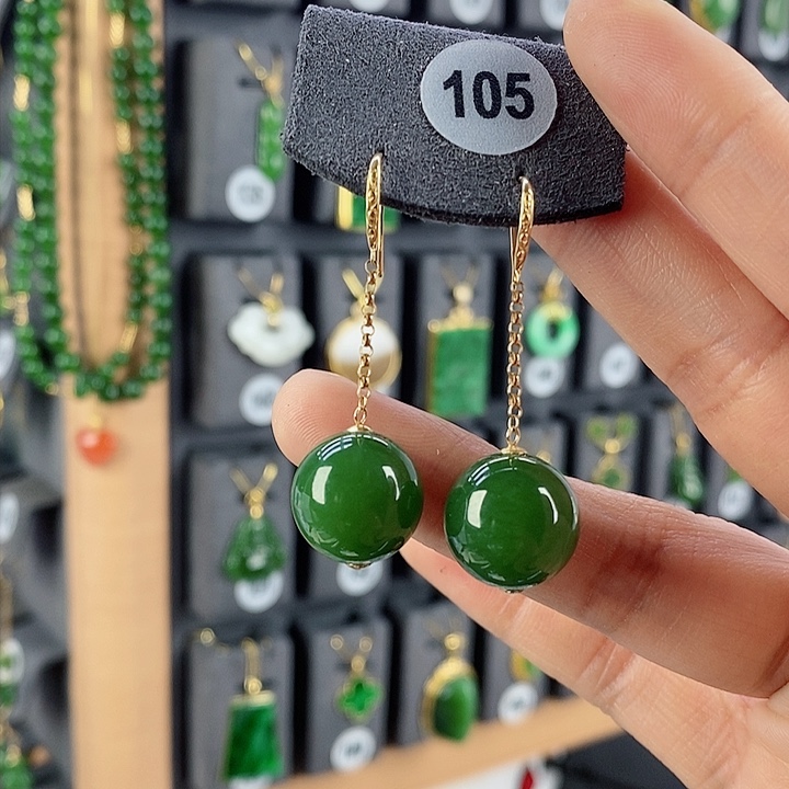 和田玉耳饰18K金镶嵌