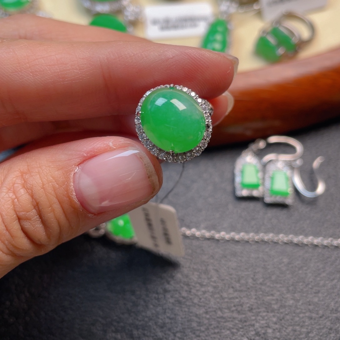 翡翠吊坠(不含链)银S925镶嵌戒指