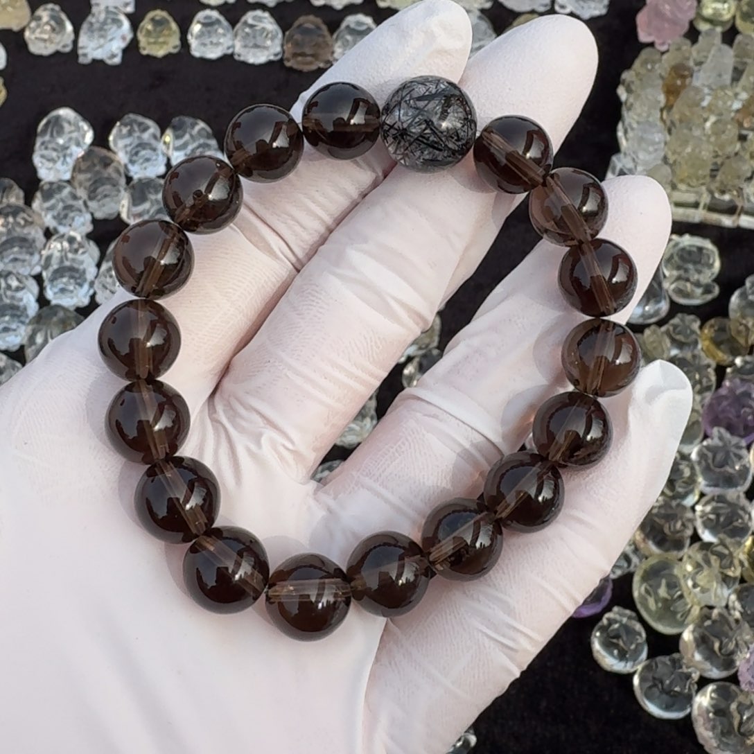 水晶手串未镶嵌茶晶黑发手串
