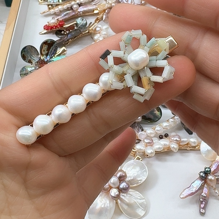 淡水珍珠发饰银S925镶嵌